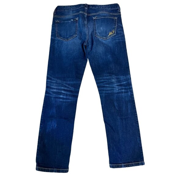 Express Modern Boyfriend Relaxed Fit Low Rise Jeans Size 0 Dark Wash Distressed - Picture 2 of 9